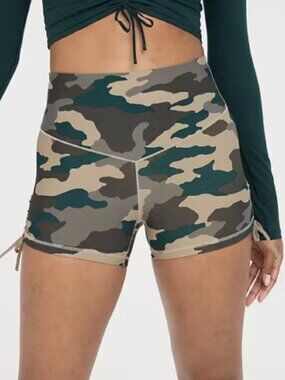 OFFLINE By Aerie Real Me High Waisted Ruched Tie 3" Bike Short Camo Pattern